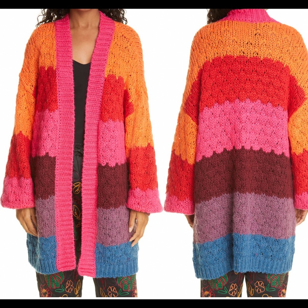 Farm Rio Stripe Open Front Long Cardigan